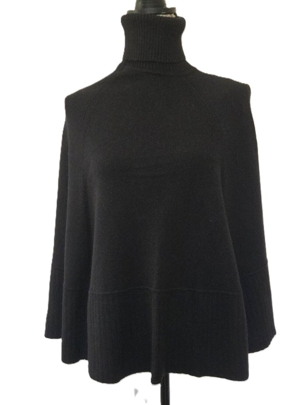 INC International Concepts Black Turtleneck Poncho Sweater Cape Angora Silk PS